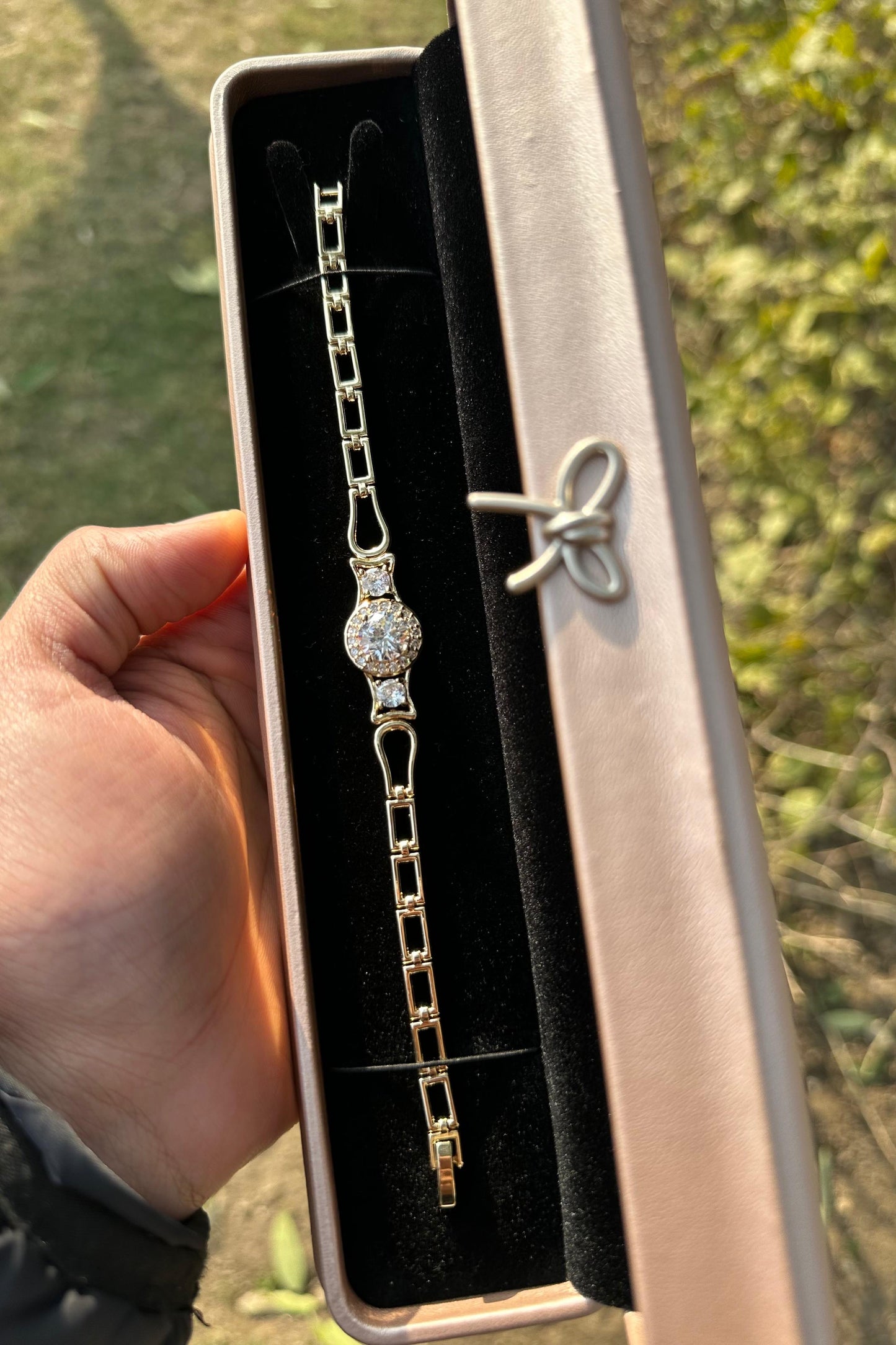 Crystal Square Link Bracelet - Gold Edition