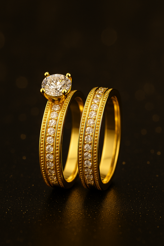Double Band Solitaire Ring Set