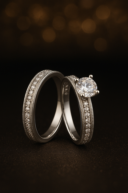 Double Band Solitaire Ring Set