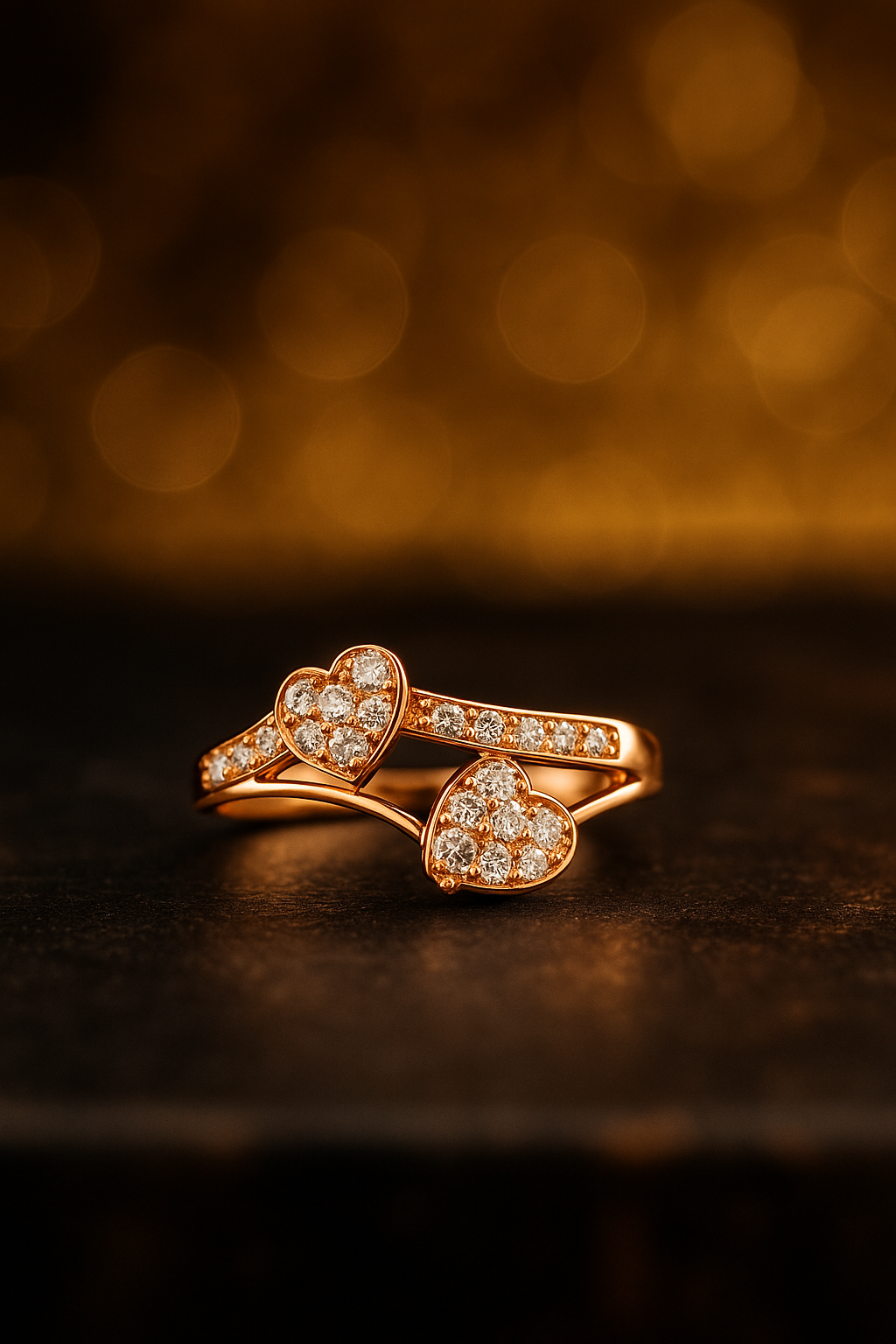 Double Heart Pavé Ring