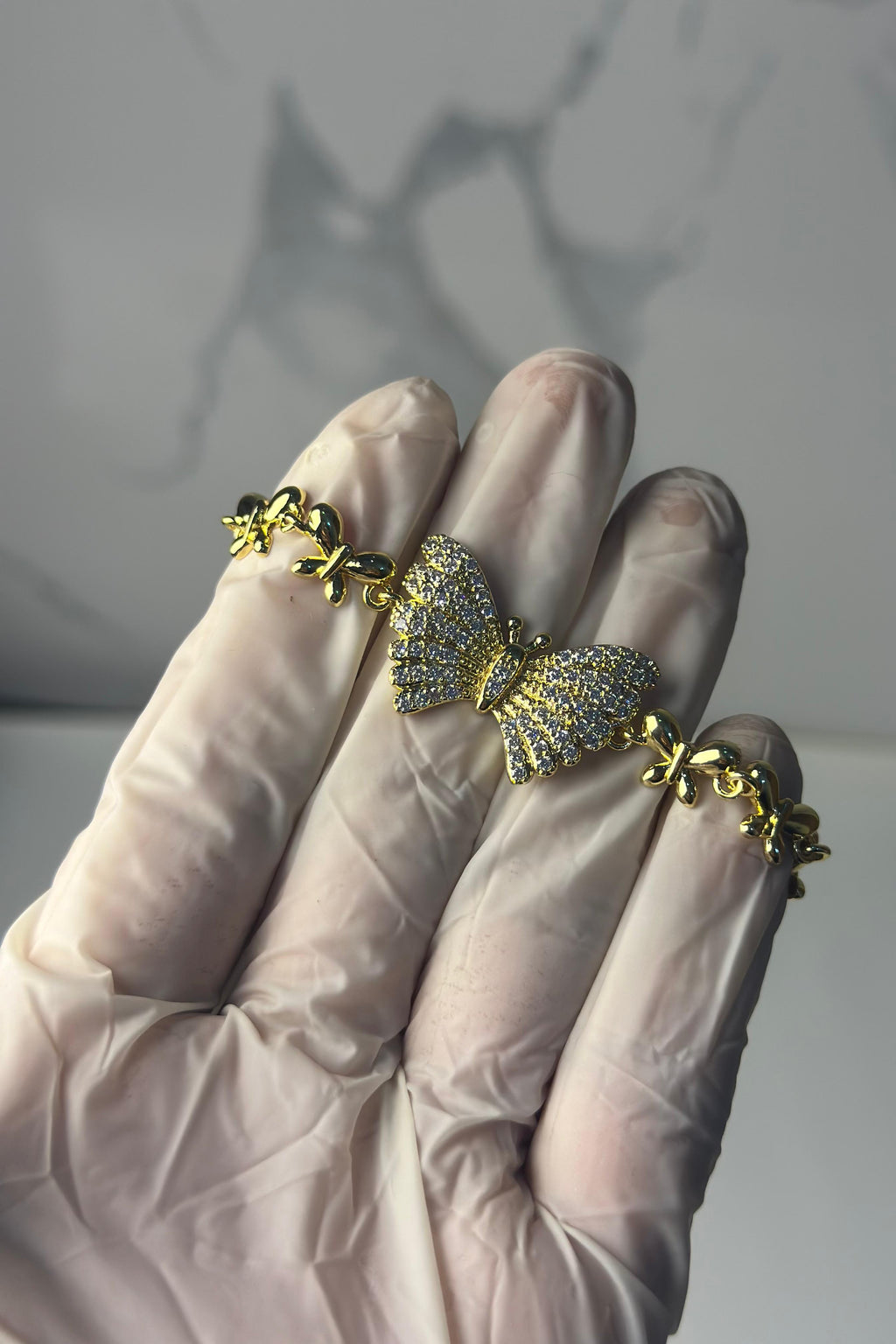 Gold Butterfly Link Bracelet with CZ Diamonds