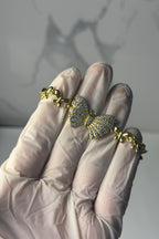 Gold Butterfly Link Bracelet with CZ Diamonds