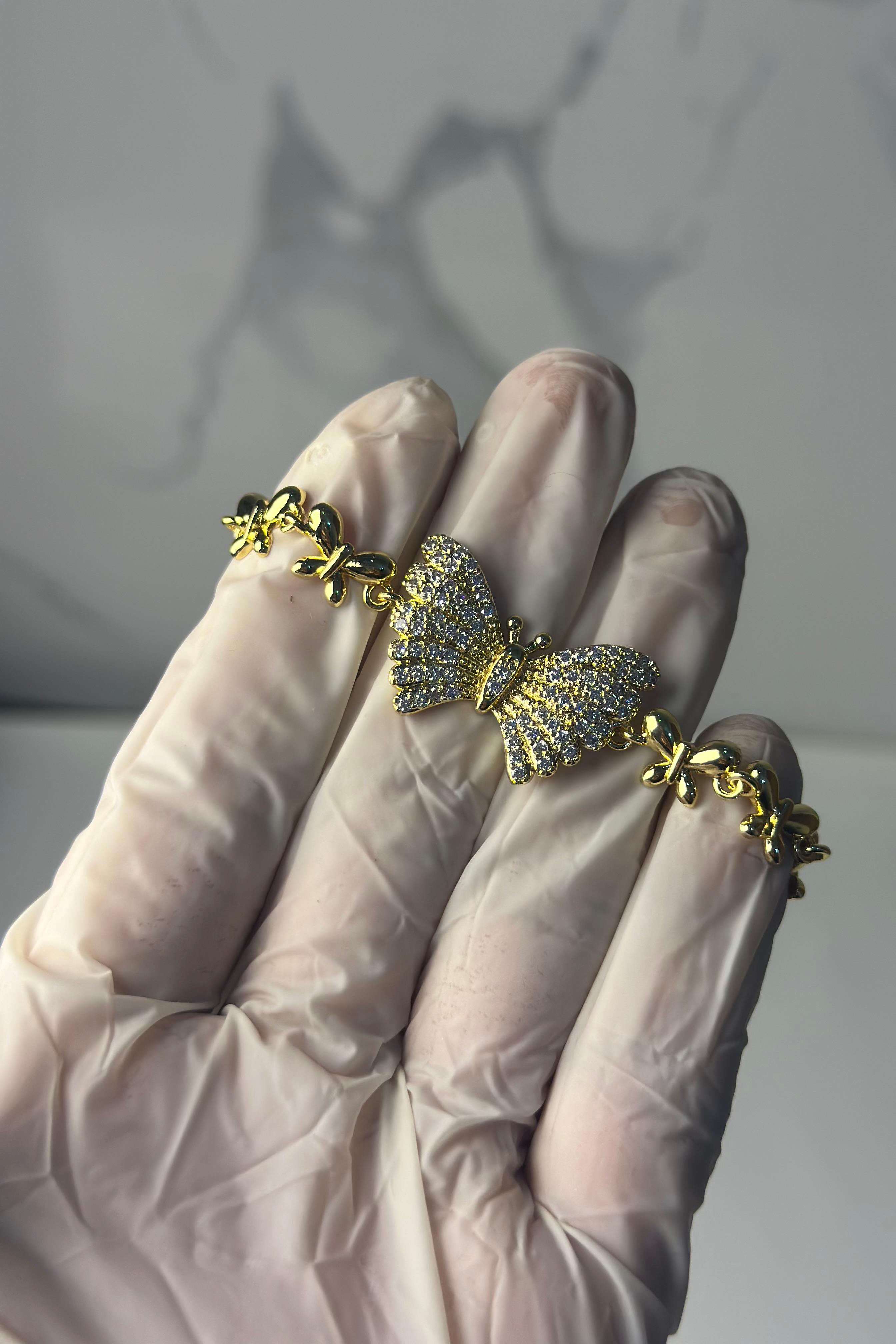 Gold Butterfly Link Bracelet with CZ Diamonds