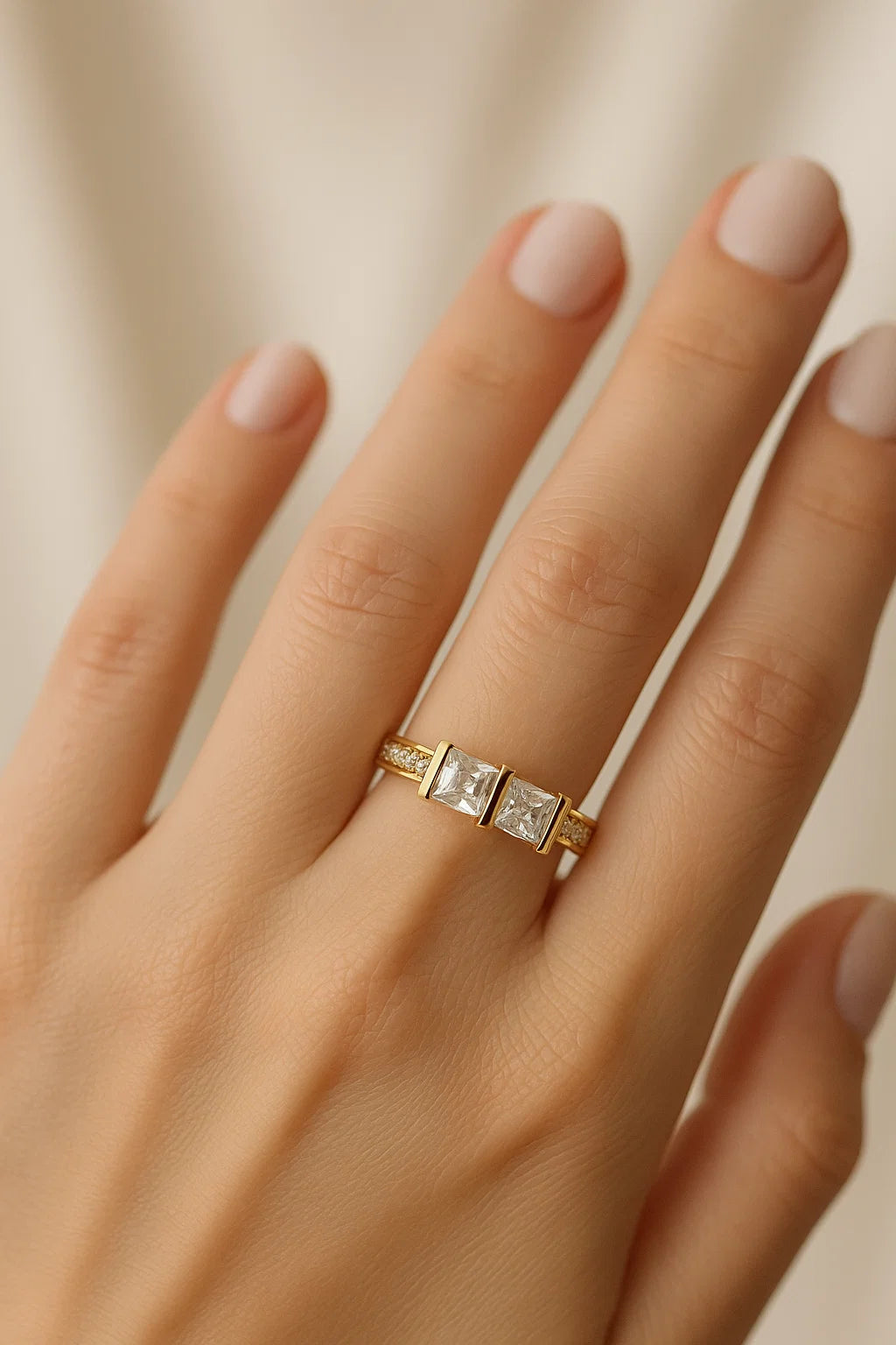 Two Stone Square Cut Ring