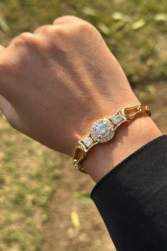 Crystal Square Link Bracelet - Gold Edition