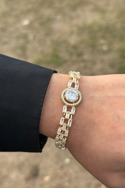 Royal Halo Solitaire Bracelet - 24K Gold Series