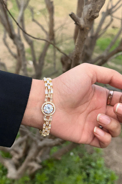 Royal Halo Solitaire Bracelet - 24K Gold Series