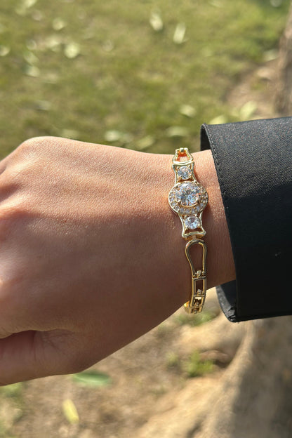 Crystal Square Link Bracelet - Gold Edition