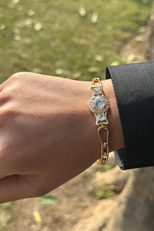 Crystal Square Link Bracelet - Gold Edition