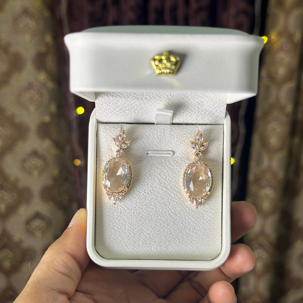 Oval Stone Drop Earrings