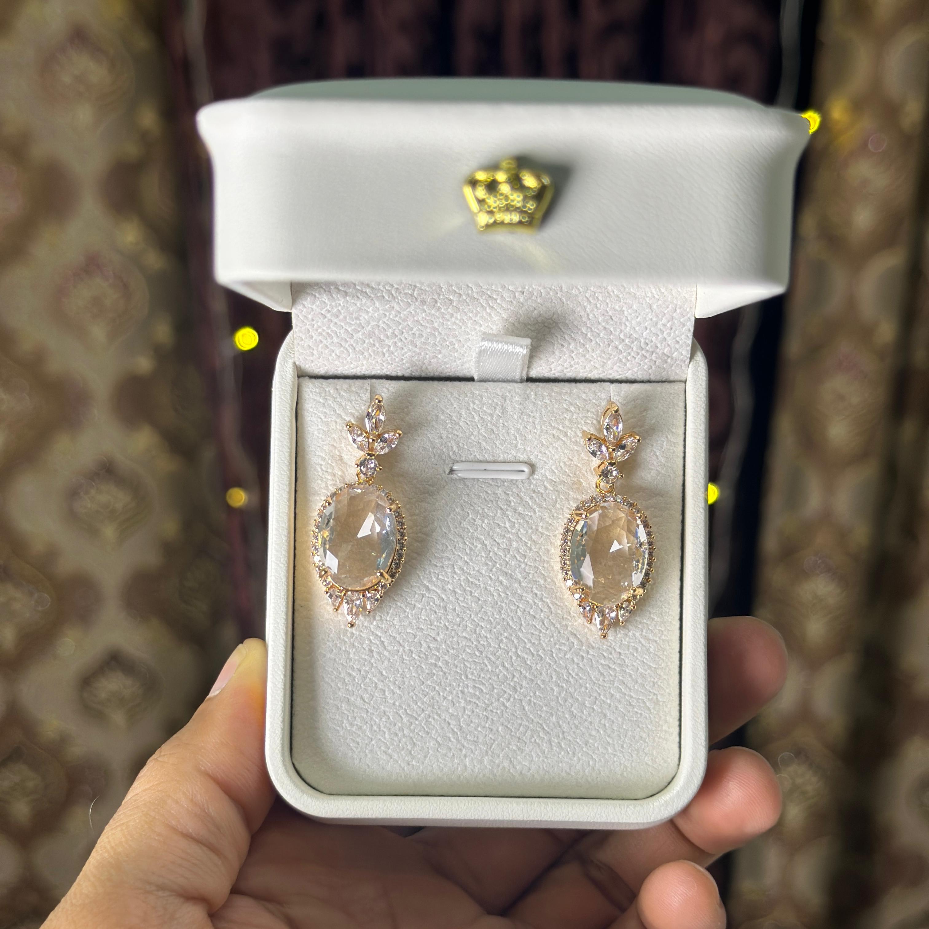 Oval Stone Drop Earrings