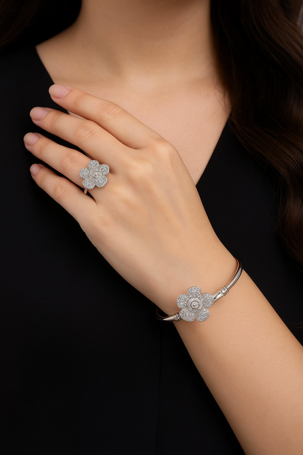 Crystal Blossom Bangle & Ring