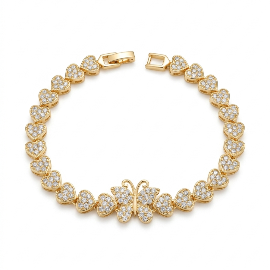 Butterfly Center Heart Chain Bracelet