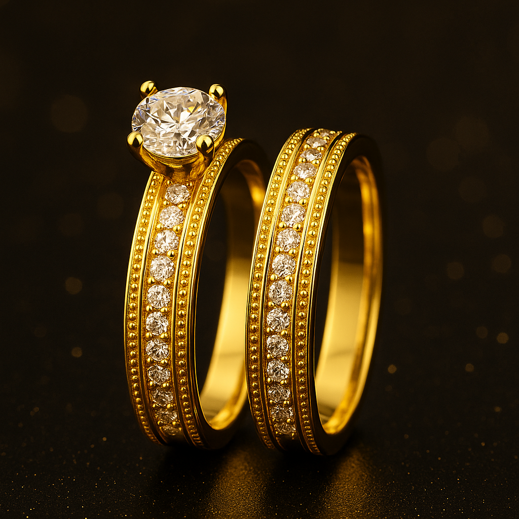 Double Band Solitaire Ring Set