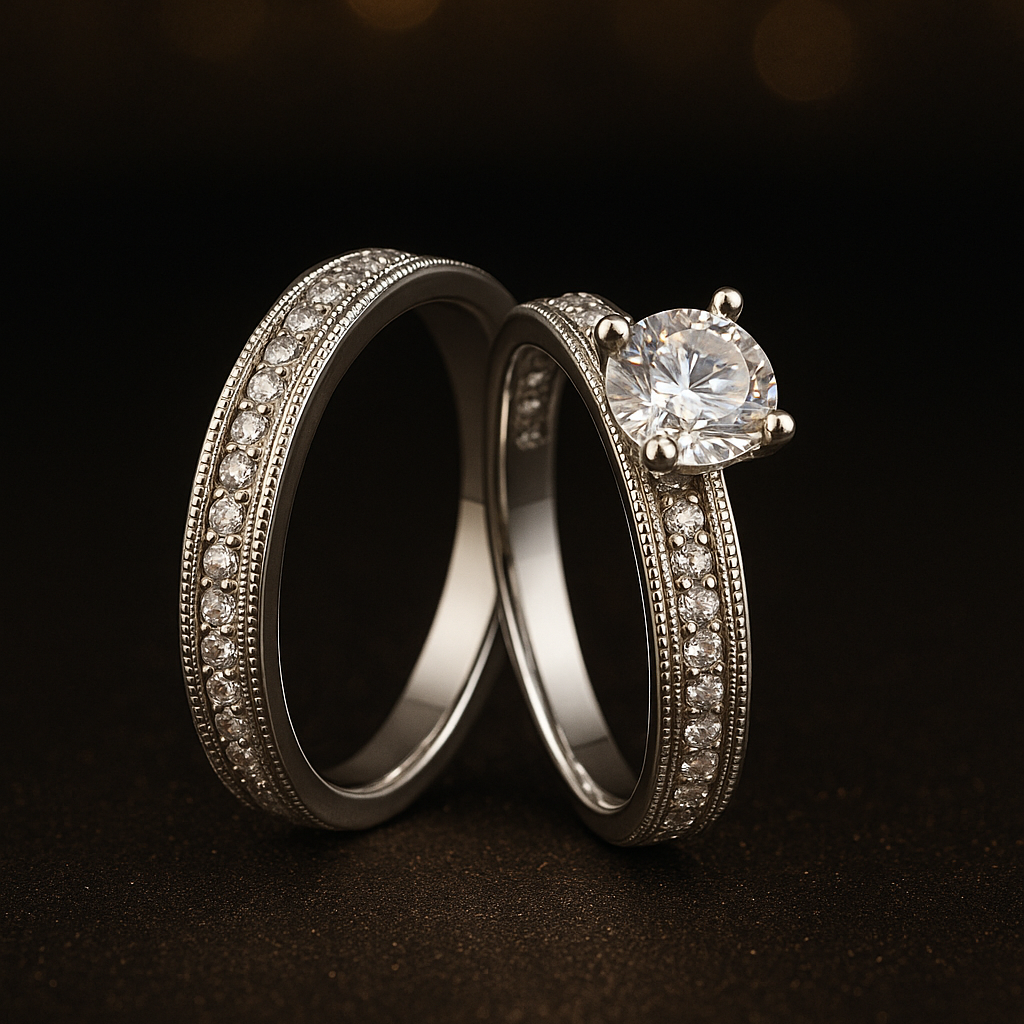Double Band Solitaire Ring Set