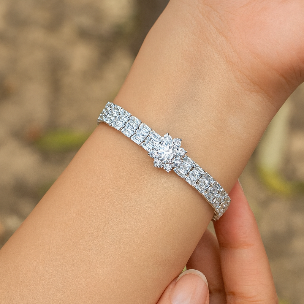 Floral Center Tennis Bracelet