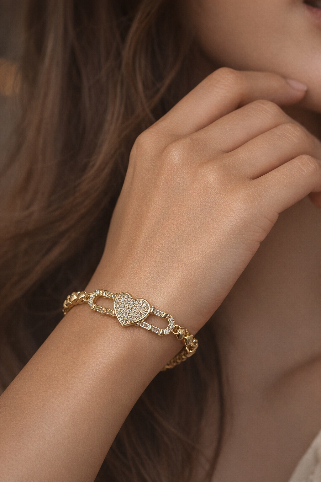 Pavé Heart Link Bracelet