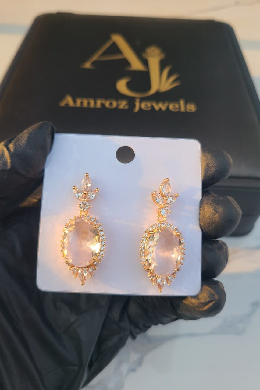 Oval Stone Drop Earrings