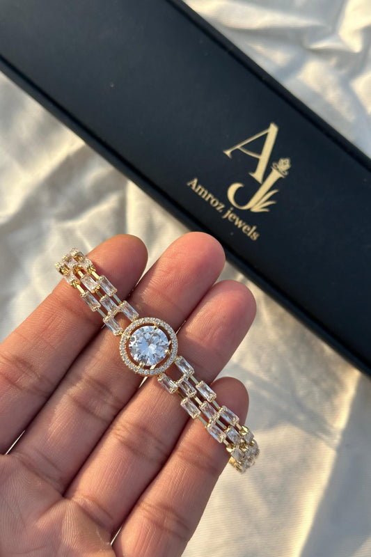 Royal Halo Solitaire Bracelet - 24K Gold Series