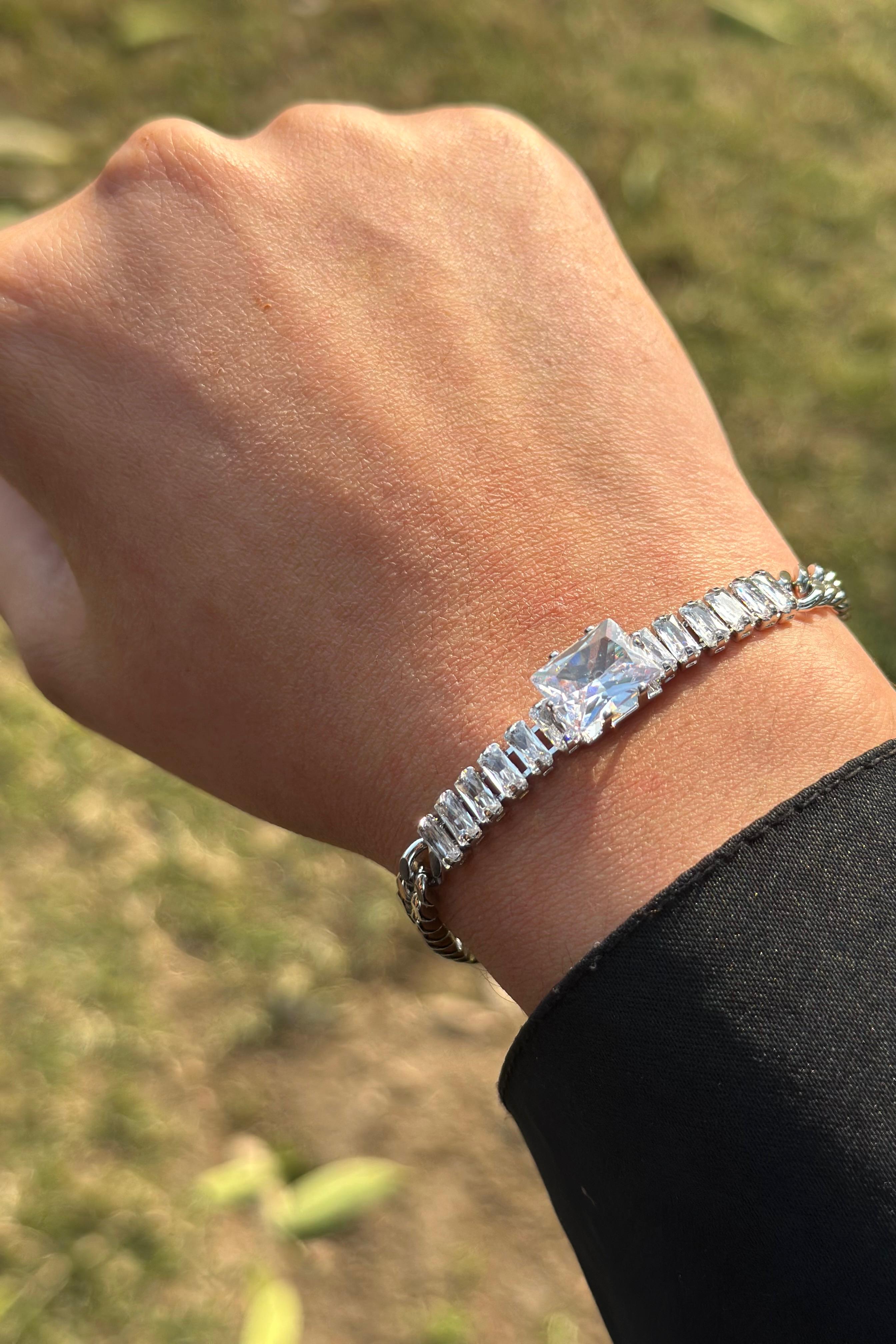 Square Stone Cuban Chain Bracelet