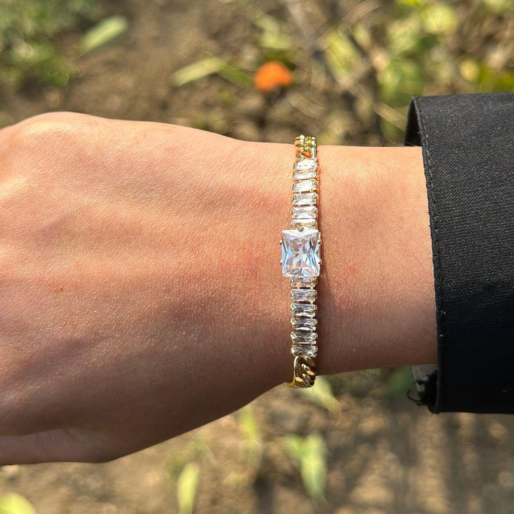 Square Stone Cuban Chain Bracelet